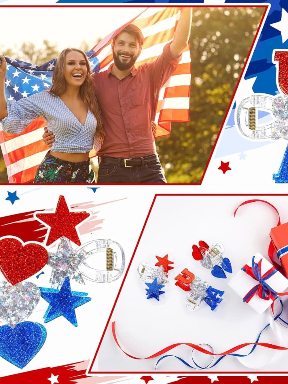 Patriotic 4th of July Hair Claw Clips – Red, White & Blue Festive Accessories - Picture 6 of 7